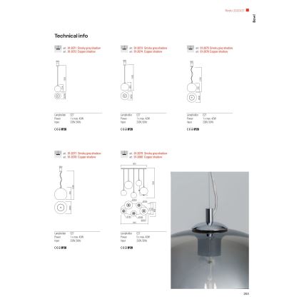 Redo 01-2080 - Chandelier on a string BOWL 5xE27/42W/230V copper