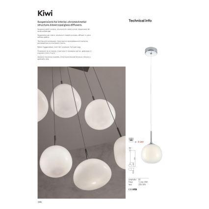 Redo 01-2081 - Cable pendant KIWI 1xG9/40W/230V Ø 12 cm polished chrome/white