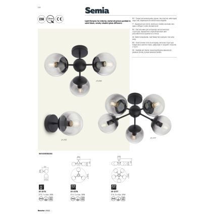 Redo 01-2175 - SEMIA Wall Light 1xE14/28W/230V Black/Smoked