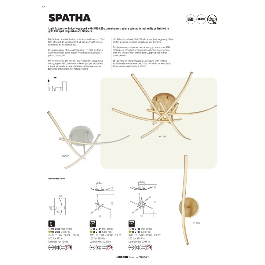 Redo 01-2187 - LED Ceiling light SPATHA 6xLED/6W/230V 3000K gold