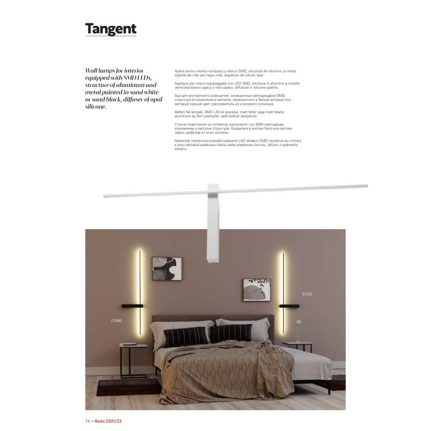 Redo 01-2201 - TANGENT LED Wall Light, 14W/230V, Black