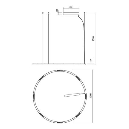 Redo 01-2208 - LED Chandelier on a string UNION LED/68W/230V CRI 90 3000K d. 120 cm white