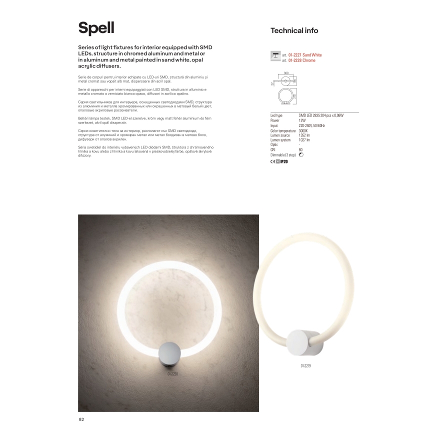 Redo 01-2226 - LED Dimmable surface-mounted chandelier SPELL LED/54W/230V 3000K shiny chrome