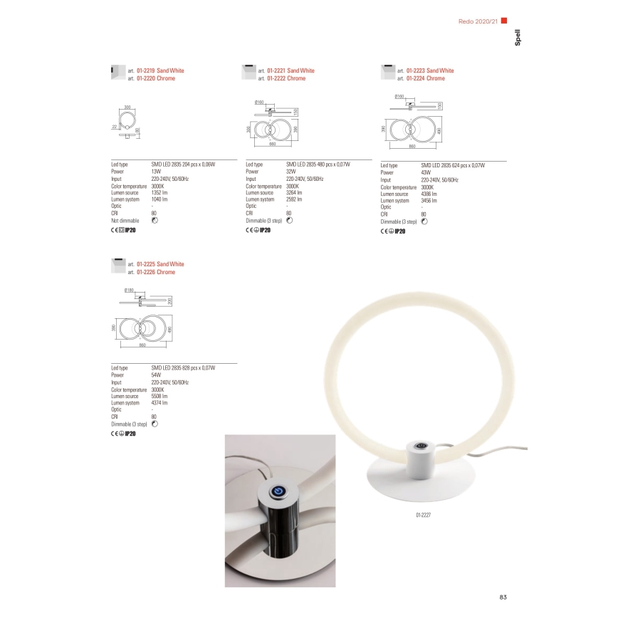 Redo 01-2226 - LED Dimmable surface-mounted chandelier SPELL LED/54W/230V 3000K shiny chrome