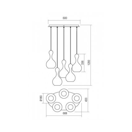 Redo 01-2263 - Chandelier on a string LOB 5xE27/42W/230V copper