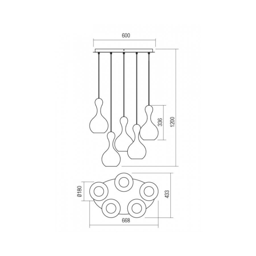 Redo 01-2263 - Chandelier on a string LOB 5xE27/42W/230V copper