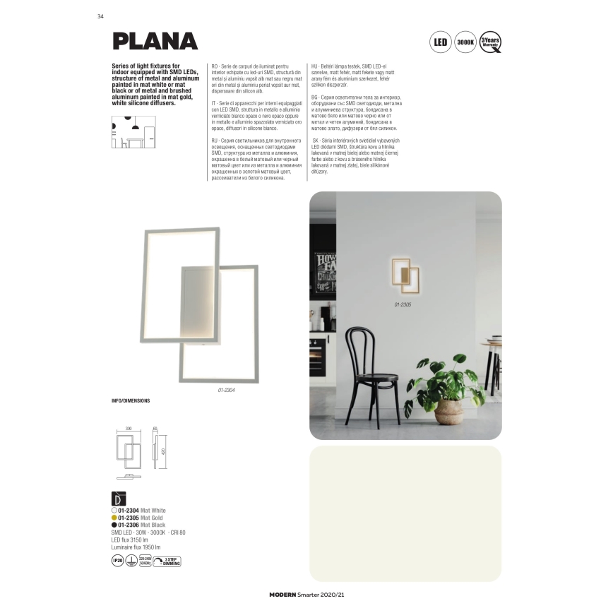 Redo 01-2314 - LED Dimmable Cable Pendant Lamp PLANA LED/60W/230V, Gold