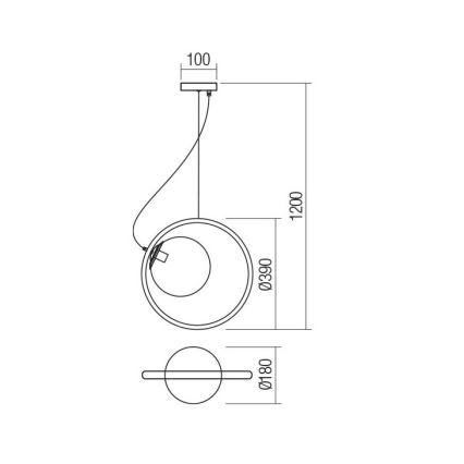 Redo 01-2322 - Chandelier on a string KLEIDI 1xE27/42W/230V d. 39 cm black