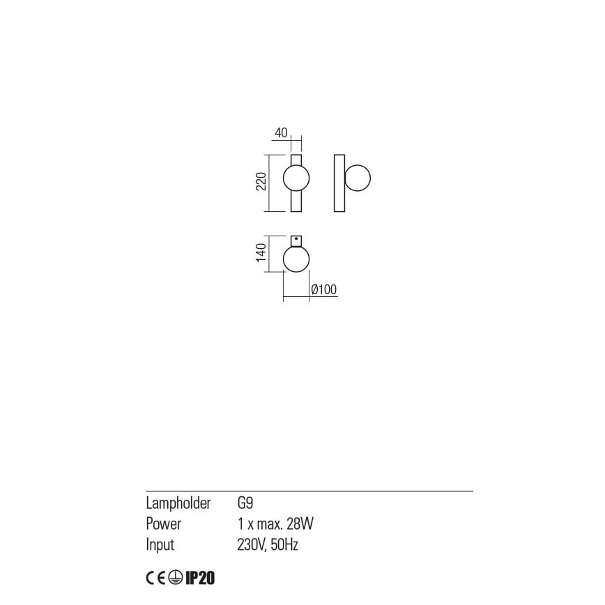 Redo 01-2372 - Wall light GOJI 1xG9/28W/230V gold