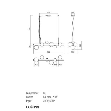 Redo 01-2375 - Chandelier on a string GOJI 6xG9/28W/230V black