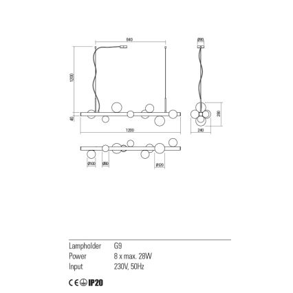 Redo 01-2377 - Chandelier on a string GOJI 8xG9/28W/230V black