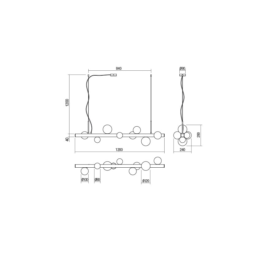 Redo 01-2377 - Chandelier on a string GOJI 8xG9/28W/230V black