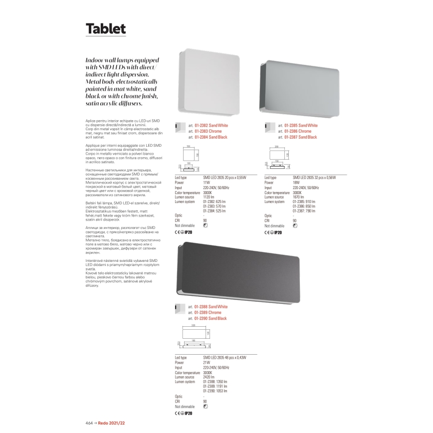 Redo 01-2384 - TABLET LED Wall Light, 11W, 230V, 3000K, CRI 90, Black