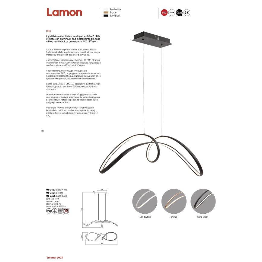 Redo 01-2455 - LED Chandelier on a string LAMON LED/57W/230V black