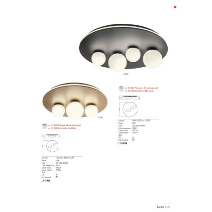 Redo 01-2466 - CORUM LED Ceiling Light, 48W, 230V, 3000K, CRI 90, Black