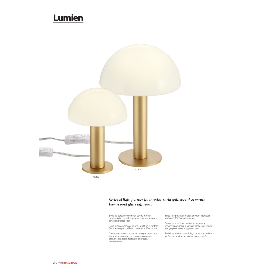 Redo 01-2474 - LUMIEN cable-hung pendant 1xG9/10W/230V Ø 13 cm gold/white
