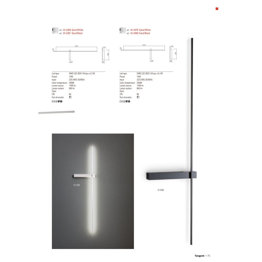 Redo 01-2480 - LED Wall Light TANGENT LED/14W/230V Black