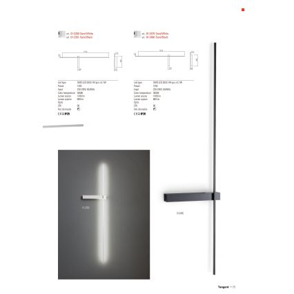 Redo 01-2480 - TANGENT LED Wall Light, 14W, 230V, 3000K, 125.4 cm, Black