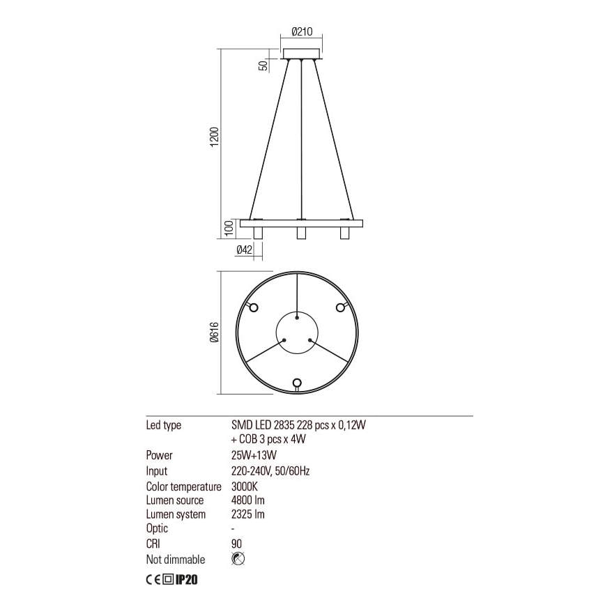 Redo 01-2490 - LED Chandelier on a string SUMMIT LED/38W/230V CRI 90 d. 61,6 cm gold