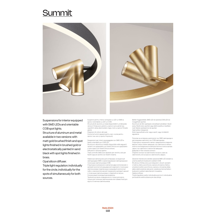 Redo 01-2492 - LED Chandelier on a string SUMMIT LED/53,5W/230V CRI 90 d. 80,8 cm gold