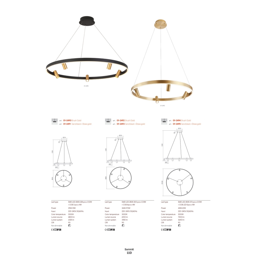 Redo 01-2492 - LED Chandelier on a string SUMMIT LED/53,5W/230V CRI 90 d. 80,8 cm gold