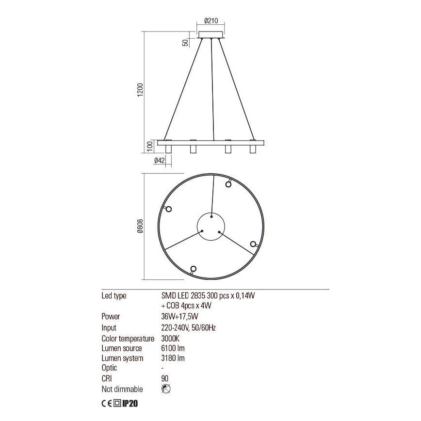 Redo 01-2492 - LED Chandelier on a string SUMMIT LED/53,5W/230V CRI 90 d. 80,8 cm gold