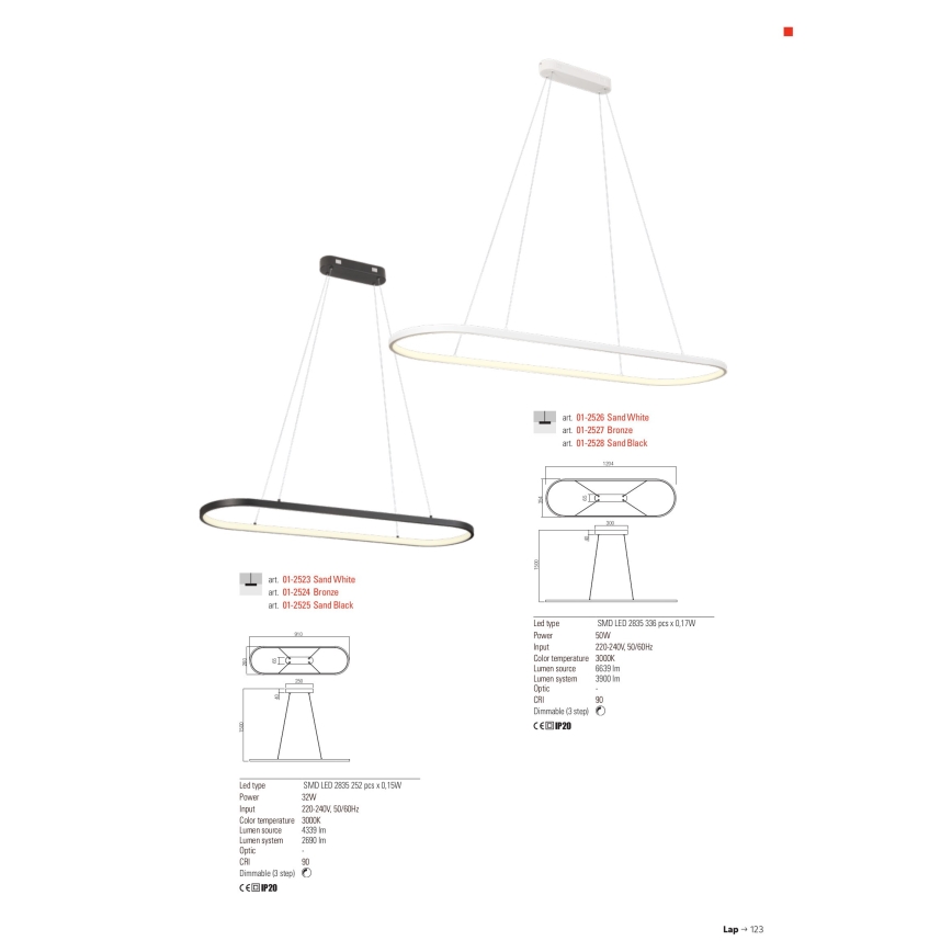 Redo 01-2523 - LED Dimmable chandelier on a string LAP LED/32W/230V CRI 90 white