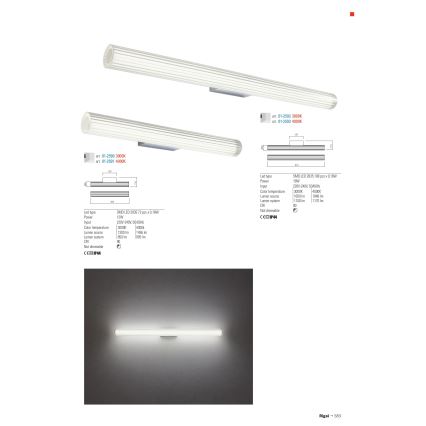 Redo 01-2592 - RIGAL LED bathroom mirror light, 18W LED, 230V, 3000K, 91 cm, CRI 90, IP44, polished chrome/white