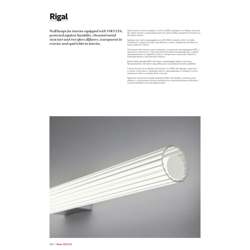 Redo 01-2593 - RIGAL LED Bathroom Mirror Light LED/18W/230V 4000K 91 cm CRI 90 IP44 Glossy Chrome/White