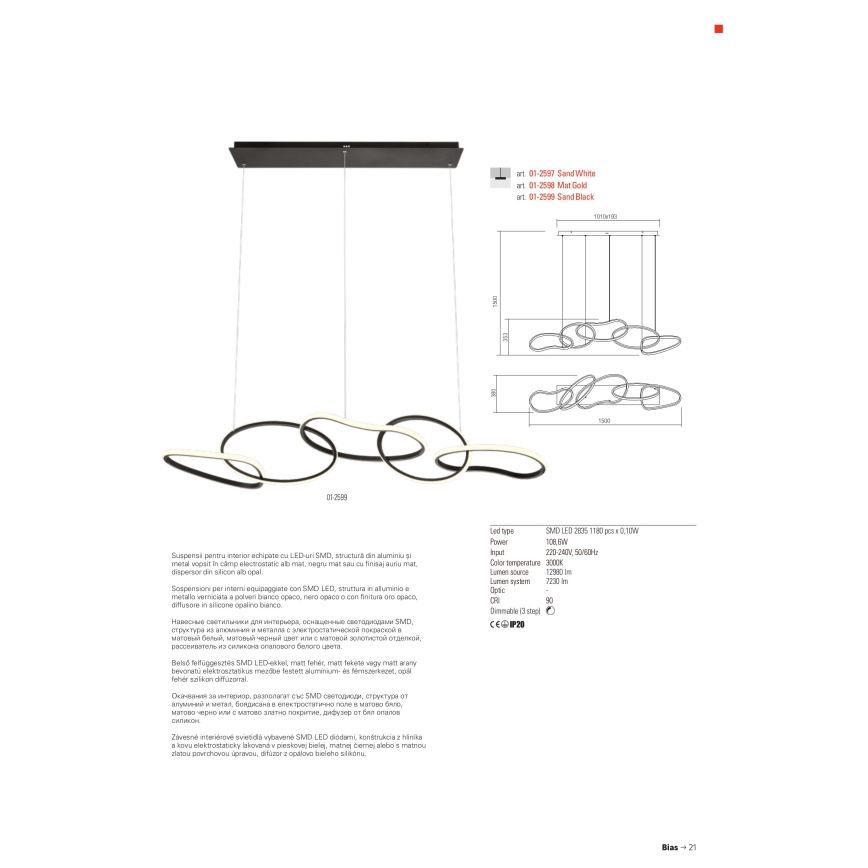 Redo 01-2596 - LED Dimmable chandelier on a string BIAS LED/87,4W/230V CRI 90 3000K black