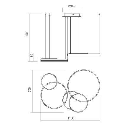 Redo 01-2608 - SIGUA LED Dimmable Cable-Suspended Chandelier LED/114W/230V CRI 90 White