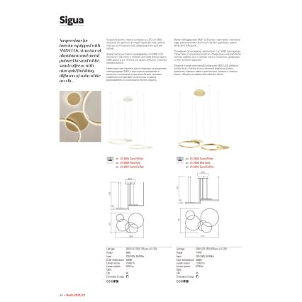 Redo 01-2609 - LED Dimmable chandelier on a string SIGUA LED/114W/230V CRI 90 3000K gold