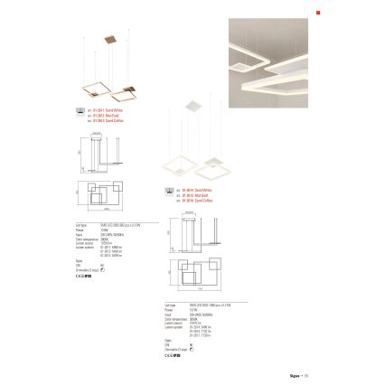 Redo 01-2614 - SIGUA Dimmable LED Cable Pendant Light, 137W, 230V, CRI 90, White