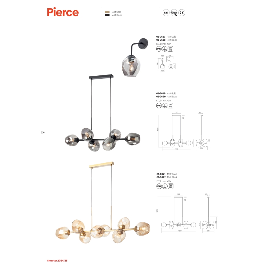 Redo 01-2617 - Wall lamp PIERCE 1xE27/42W/230V gold/smoky