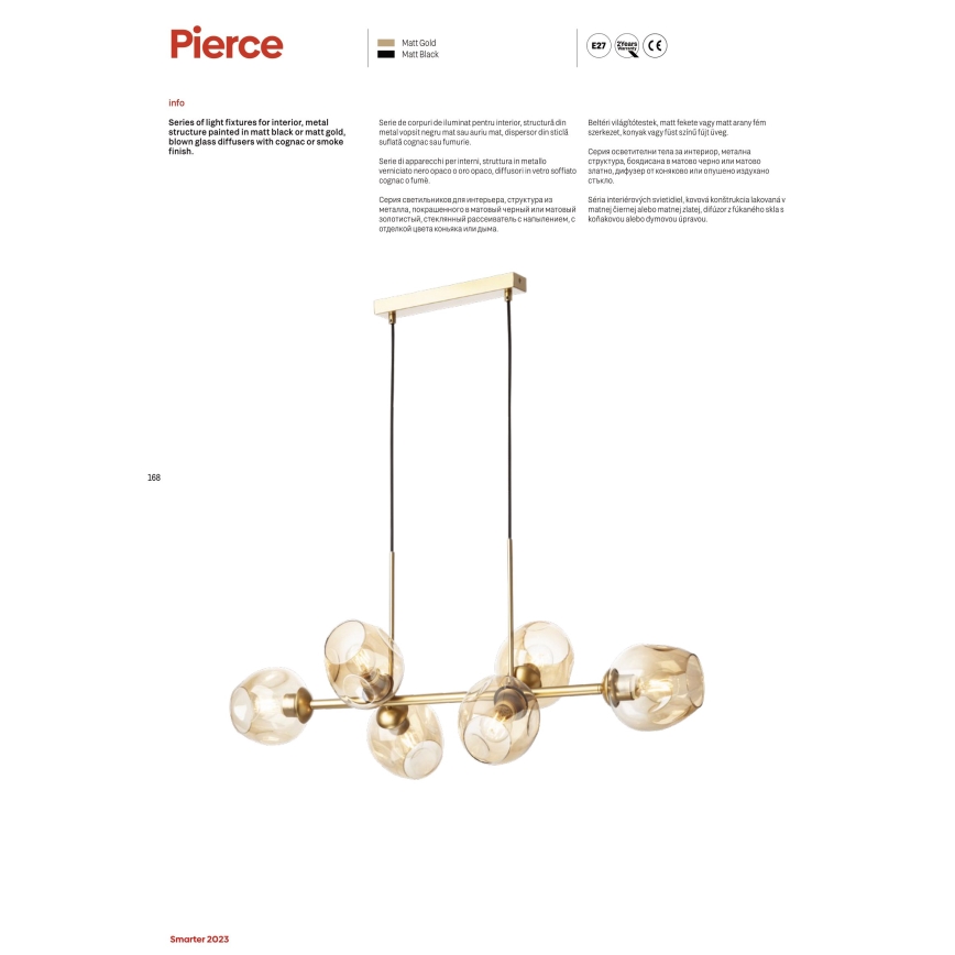 Redo 01-2619 - Chandelier on a string PIERCE 6xE27/42W/230V gold/smoky