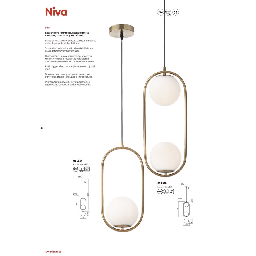 Redo 01-2624 - Chandelier on a string NIVA 1xE14/28W/230V