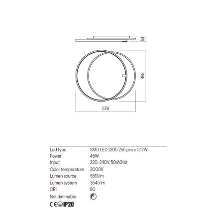 Redo 01-2660 - LED Ceiling light ARP LED/45W/230V black