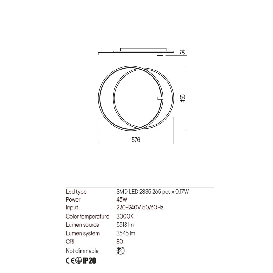 Redo 01-2660 - LED Ceiling light ARP LED/45W/230V black