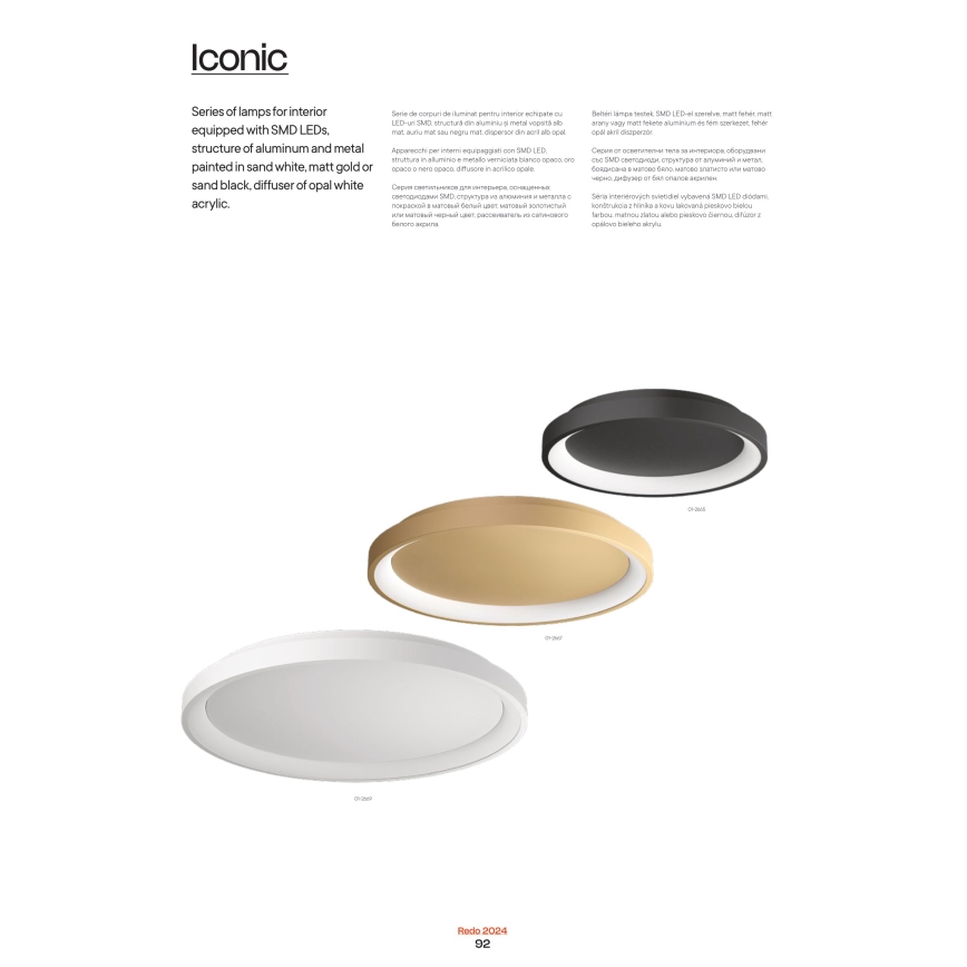 Redo 01-2670 - LED Dimmable ceiling light ICONIC LED/50W/230V d. 58 cm gold