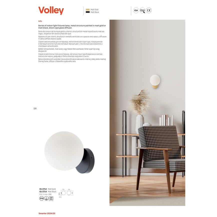 Redo 01-2713 - Wall light VOLLEY 1xE14/28W/230V gold