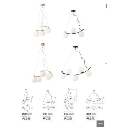 Redo 01-2715 - Chandelier on a string VOLLEY 3xE14/28W/230V gold