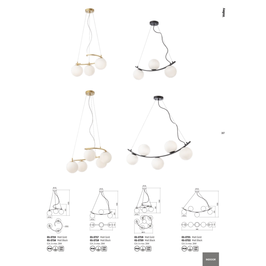 Redo 01-2715 - Chandelier on a string VOLLEY 3xE14/28W/230V gold
