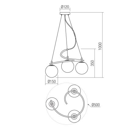 Redo 01-2715 - Chandelier on a string VOLLEY 3xE14/28W/230V gold