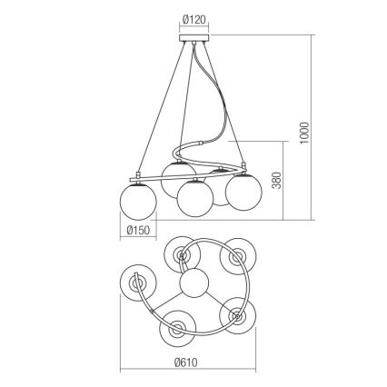 Redo 01-2720 - Chandelier on a string VOLLEY 5xE14/28W/230V black