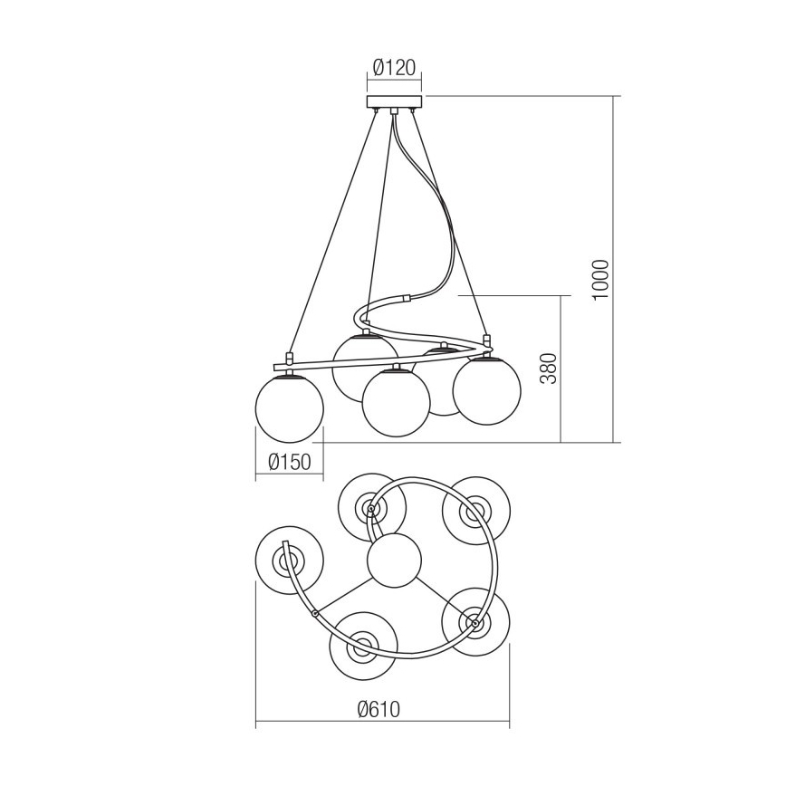 Redo 01-2720 - Chandelier on a string VOLLEY 5xE14/28W/230V black
