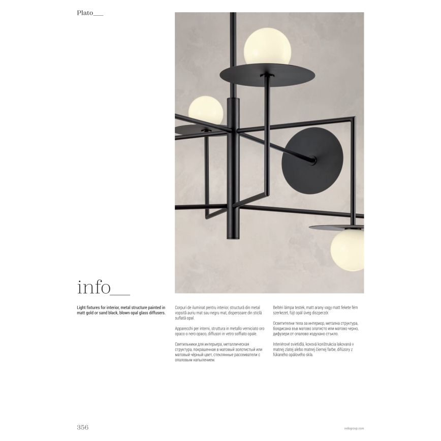 Redo 01-2734 - Chandelier on a pole PLATO 6xG9/10W/230V black