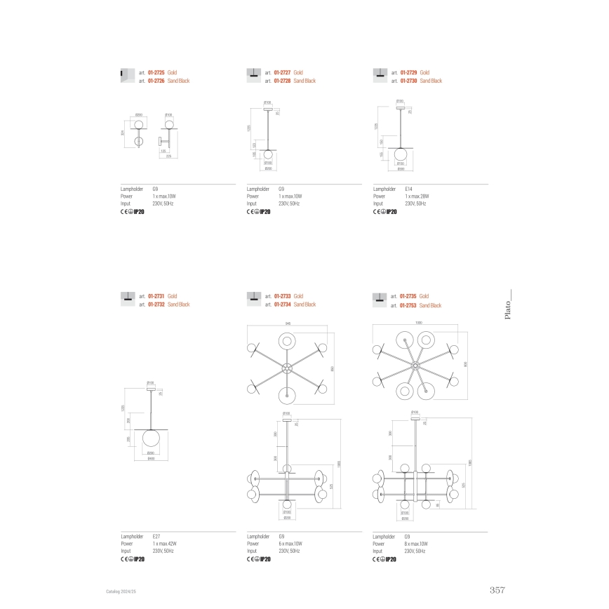 Redo 01-2734 - Chandelier on a pole PLATO 6xG9/10W/230V black