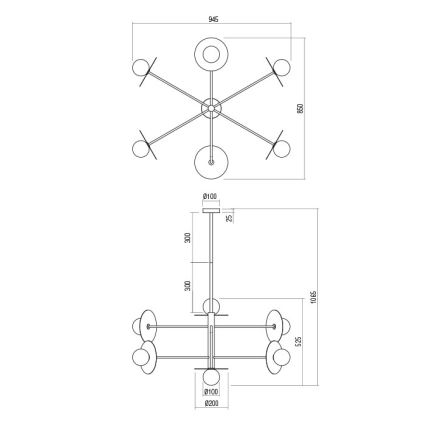 Redo 01-2734 - Chandelier on a pole PLATO 6xG9/10W/230V black