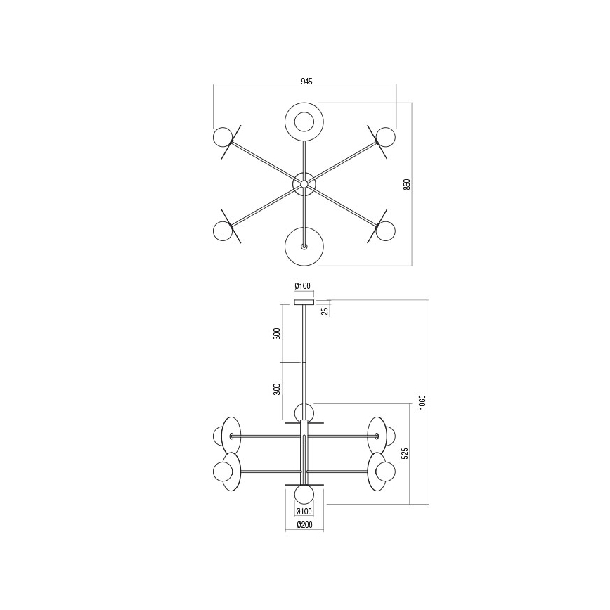 Redo 01-2734 - Chandelier on a pole PLATO 6xG9/10W/230V black