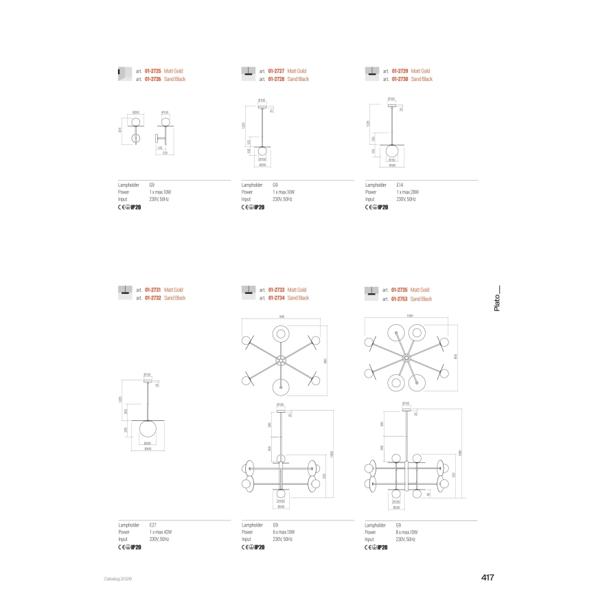 Redo 01-2735 - PLATO Rod Chandelier 8xG9/10W/230V, Gold